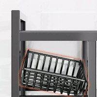 Raft Metalic cu 4 Polite si 3 Cosuri Pentru Depozitare, Roti, Dimensiuni 90x32x108 cm, Negru