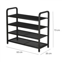 Suport metalic pentru incaltaminte, 4 nivele, 63 (L) x 25 (l) x 73 (H) cm, negru
