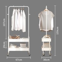 Suport portabil din otel carbon pentru umerase si haine cu 2 rafturi, 2 carlige, 159x67x30 cm, alb
