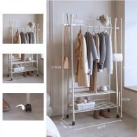 Suport Portabil din Otel Carbon Pentru Umerase si Haine, 2 Rafturi, 9 Carlige, 175x80x35 cm, Alb