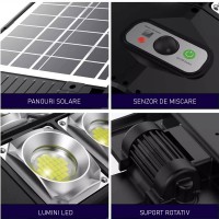 Lampa solara stradala, 6 casete LED, 60W, 3 moduri de iluminare, senzori de lumina si de miscare