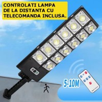 Lampa solara stradala, 12 casete LED, 200W, 3 moduri de iluminare, senzori de lumina si de miscare