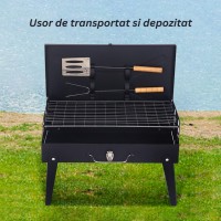 Gratar Portabil, Pliabil, Tip Servieta, cu Accesorii pentru Gatit Incluse, Metal, 46x43x26 cm