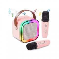 Boxa Karaoke Portabila pentru copii cu 2 Microfoane Wireless, LED RGB, Bluetooth, Radio FM