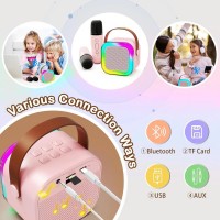 Boxa Karaoke Portabila pentru copii cu 2 Microfoane Wireless, LED RGB, Bluetooth, Radio FM