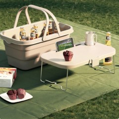 Cosulet pliabil 2 in 1 cu masuta picnic, 8 L, 45x28.5x23.5/9.5 cm, bej