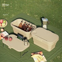 Cosulet pliabil 2 in 1 cu masuta picnic, 8 L, 45x28.5x23.5/9.5 cm, bej