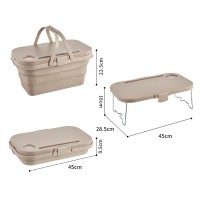 Cosulet pliabil 2 in 1 cu masuta picnic, 8 L, 45x28.5x23.5/9.5 cm, bej