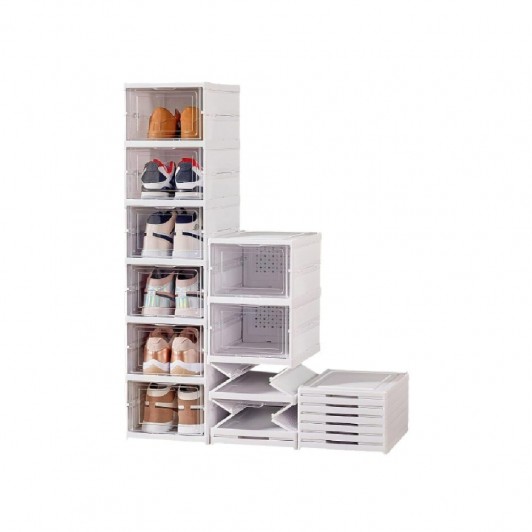 Set 6 Cutii Depozitare Pantofi, Organizator cu Usita Transparenta Magnetica, Pliabil