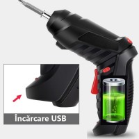 Set Surubelnita Electrica, 3.6V, 46 de biti, Maner Pivotant, LED, 1200rpm, Geanta de Transport
