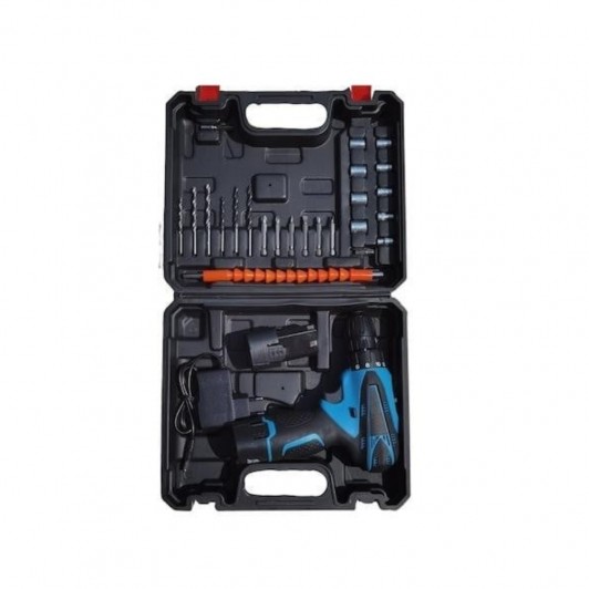 Masina de gaurit si insurubat cu 2 acumulatori 12V, incarcator, 24 de accesorii, cutie depozitare