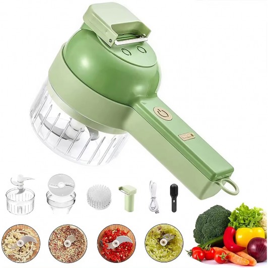 Tocator de bucatarie electric 4 in 1, portabil, Feliere, Tocare, Curatare, Maruntire, Verde