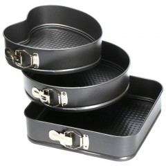 Set 3 Tavi de copt, Otel Carbon, Forma Inima, Rotunda, Patrata, Negru