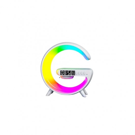 Lampa decorativa multifunctionala, incarcare wireless, ceas, alarma, boxa bluetooth, lumini RGB