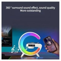 Lampa decorativa multifunctionala, incarcare wireless, ceas, alarma, boxa bluetooth, lumini RGB
