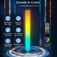 Set 2 lampi RGB, bare luminoase inteligente, sincronizare sunet, jocuri de lumini, lumina ambientala
