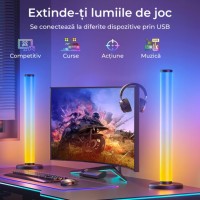 Set 2 lampi RGB, bare luminoase inteligente, sincronizare sunet, jocuri de lumini, lumina ambientala