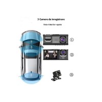 Camera Auto DVR Tripla, Full HD, Unghi inregistrare 170°,  Display 2