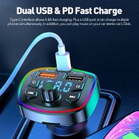 Modulator FM, Bluetooth 5.0, Incarcare Rapida 3.1A, Lumini RGB, Afisaj Digital, Suport Card
