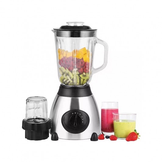 Blender 2 in 1 cu rasnita de cafea, 2200W, 5 viteze, 1.5L, carcasa din inox si ABS, bol din sticla