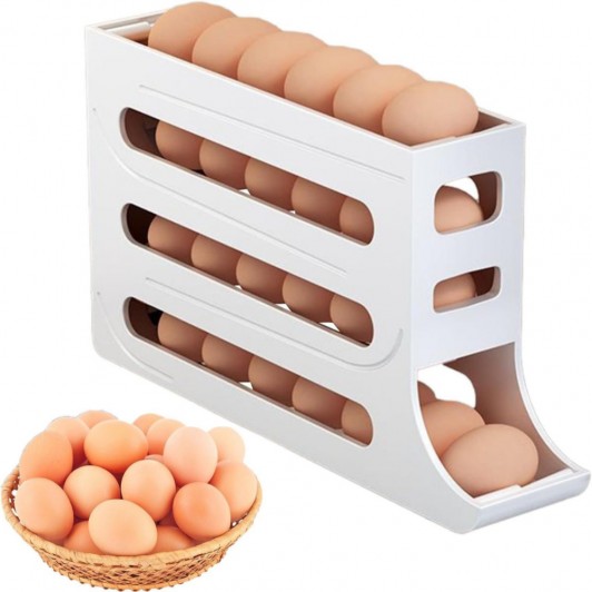 Suport organizator pentru oua, 4 niveluri, rulare automata, 30 oua, 36x7x20 cm Suport organizator pentru oua, 4 niveluri, rulare automata, 30 oua, 36x7x20 cm