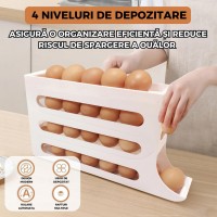 Suport organizator pentru oua, 4 niveluri, rulare automata, 30 oua, 36x7x20 cm Suport organizator pentru oua, 4 niveluri, rulare automata, 30 oua, 36x7x20 cm