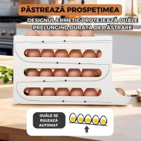 Suport organizator pentru oua, 4 niveluri, rulare automata, 30 oua, 36x7x20 cm Suport organizator pentru oua, 4 niveluri, rulare automata, 30 oua, 36x7x20 cm