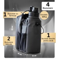 Geanta pentru sala cu prindere magnetica, compartiment pentru sticla de apa, buzunar cu fermoar