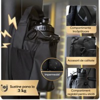 Geanta pentru sala cu prindere magnetica, compartiment pentru sticla de apa, buzunar cu fermoar