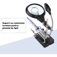 Lupa cu suport, 5 Led-uri, 250V, 50/60Hz, Plastic, 20x10x17.5 cm, Negru