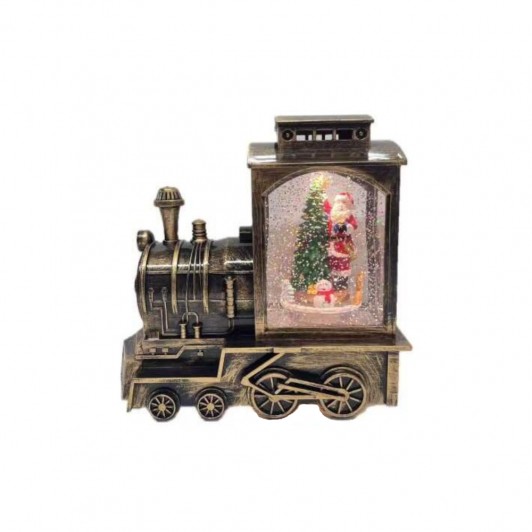 Tren Locomotiva Decorativa, Glob Craciun, Mos Craciun, Bradut, Ninsoare, Muzica, LED, Unibox