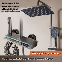 Set Coloana Dus Digital, Termostat, LED, Afisaj Temperatura, 4 Functii, Tip Ploaie, Grafit, Unibox Set Coloana Dus Digital, Termostat, LED, Afisaj Temperatura, 4 Functii, Tip Ploaie, Grafit, Unibox