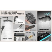 Set Coloana Dus Digital, Termostat, LED, Afisaj Temperatura, 4 Functii, Tip Ploaie, Grafit, Unibox Set Coloana Dus Digital, Termostat, LED, Afisaj Temperatura, 4 Functii, Tip Ploaie, Grafit, Unibox