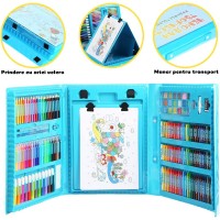 Set Pictura si Desen 208 Piese, Tip Servieta, Organizare, Copii 3-12 Ani, Set Complet, Albastru/Roz Set Pictura si Desen 208 Piese, Tip Servieta, Organizare, Copii 3-12 Ani, Set Complet, Albastru/Roz
