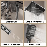 Set Coloana Dus cu Termostat, Afisaj Temperatura LED, 4 Functii Piano, Gri Grafit, Tip Ploaie