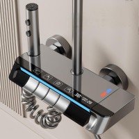 Set Coloana Dus cu Termostat, Afisaj Temperatura LED, 4 Functii Piano, Gri Grafit, Tip Ploaie