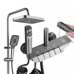 Set Coloana Dus Premium, Alama Cupru, 4 Functii, Butoane Piano, Gri Grafit, Tip Ploaie Set Coloana Dus Premium, Alama Cupru, 4 Functii, Butoane Piano, Gri Grafit, Tip Ploaie