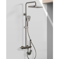 Set Coloana Dus Premium, Alama Cupru, 4 Functii, Butoane Piano, Gri Grafit, Tip Ploaie