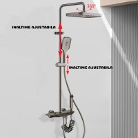 Set Coloana Dus Premium, Alama Cupru, 4 Functii, Butoane Piano, Gri Grafit, Tip Ploaie