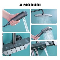 Set Coloana Dus Premium, Alama Cupru, 4 Functii, Butoane Piano, Gri Grafit, Tip Ploaie