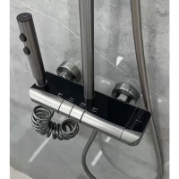 Set Coloana Dus Premium, 4 Functii, Butoane Piano, Tip Ploaie Relaxanta, Design Modern, Negru