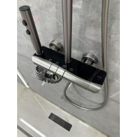 Set Coloana Dus Premium, 4 Functii, Butoane Piano, Tip Ploaie Relaxanta, Design Modern, Negru