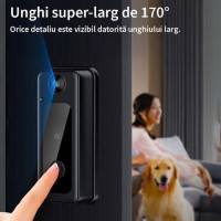 Sonerie Video Inteligenta, Bluetooth, Night Vision, Interfon HD 8MP, Unghi 170 Grade, Fara Cabluri Sonerie Video Inteligenta, Bluetooth, Night Vision, Interfon HD 8MP, Unghi 170 Grade, Fara Cabluri