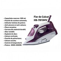 Fier de Calcat HB-7813MV, Anti-calcar, Ceramic, Rezervor Apa 300ml 2000-2300W, Alb-Mov