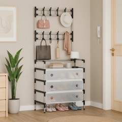 Organizator Incaltaminte, Cuier Haine, 5 Polite, Metalic, 168x30x60 cm, Spatiu Depozitare, Argintiu