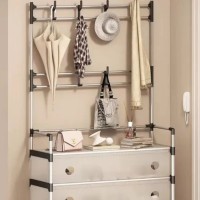 Organizator Incaltaminte, Cuier Haine, 5 Polite, Metalic, 168x30x60 cm, Spatiu Depozitare, Argintiu