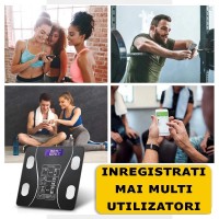 Cantar de Baie Smart cu Analiza Corporala si Bluetooth, Termometru, Ecran LCD, Negru, Maxim 180kg