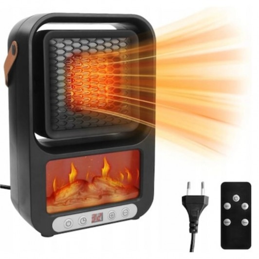 Mini Aeroterma de Birou cu Efect de Semineu, 500W, Rotire la 360 Grade, Portabila si Compacta