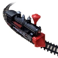 Trenulet Electric de Jucarie cu Traseu de 101cm, Vagon cu Lemne, Decor Casa si Brazi, Multicolor