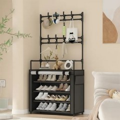 Organizator Incaltaminte, Cuier, 171 cm Inaltime, 4 Rafturi, 12 Perechi, 8 Carlige, PVC